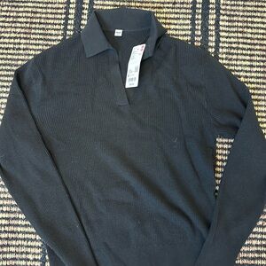 Uniqlo Black Ribbed Long Sleeve Polo